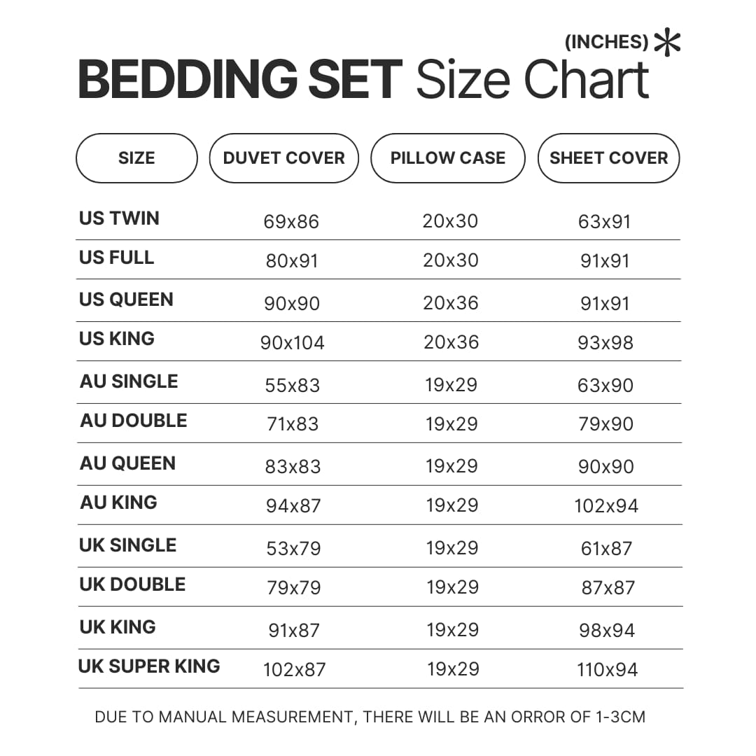 Beding Set Size Chart - Bersek UK Shop