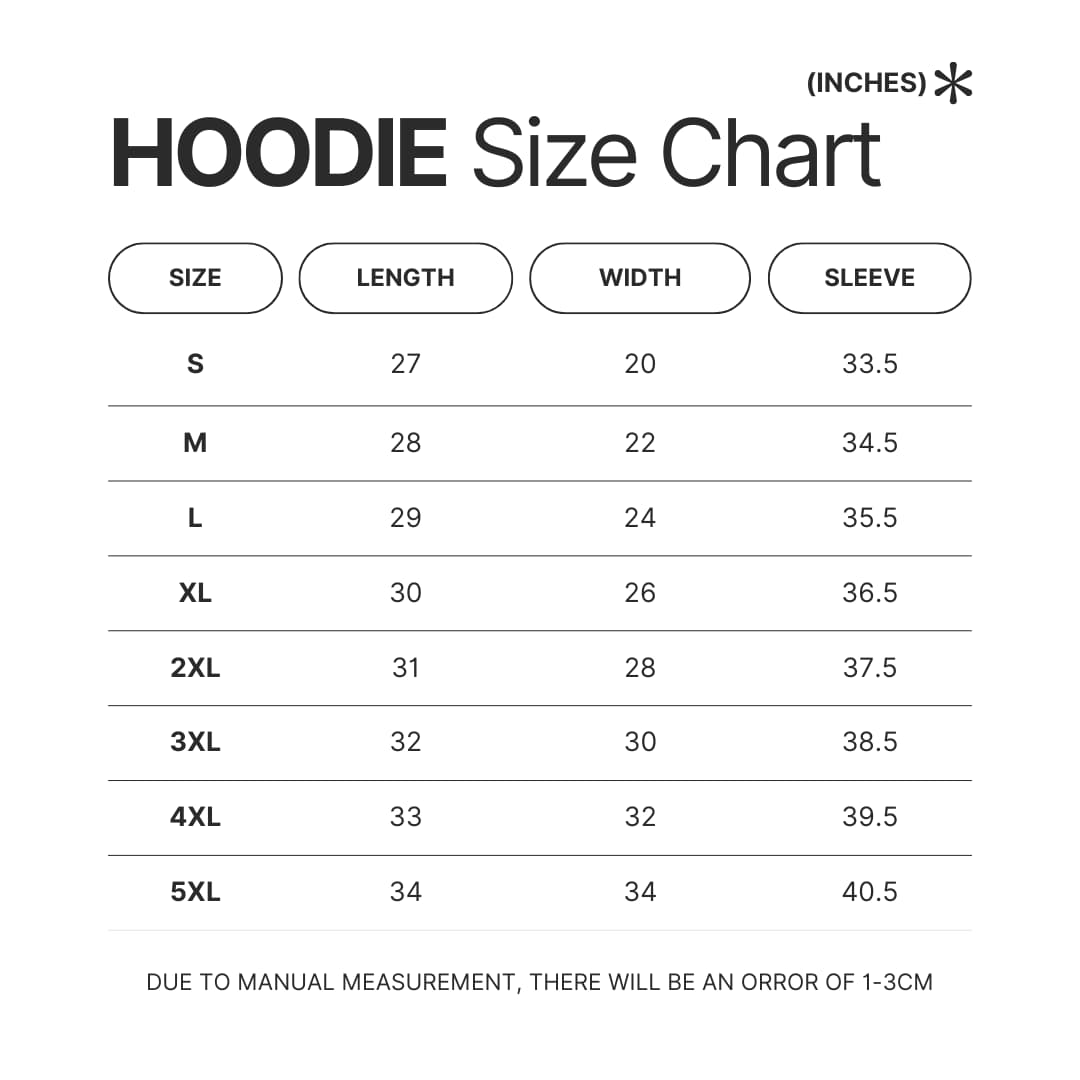 Hoodie Size Chart - Bersek UK Shop