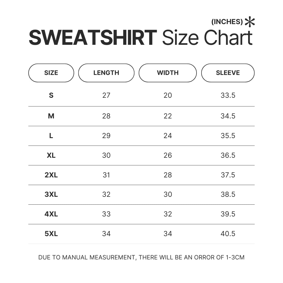 Sweatshirt Size Chart - Bersek UK Shop