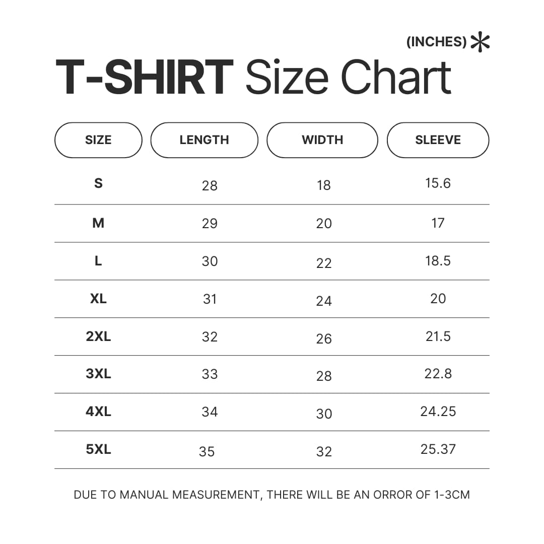 T shirt Size Chart - Bersek UK Shop
