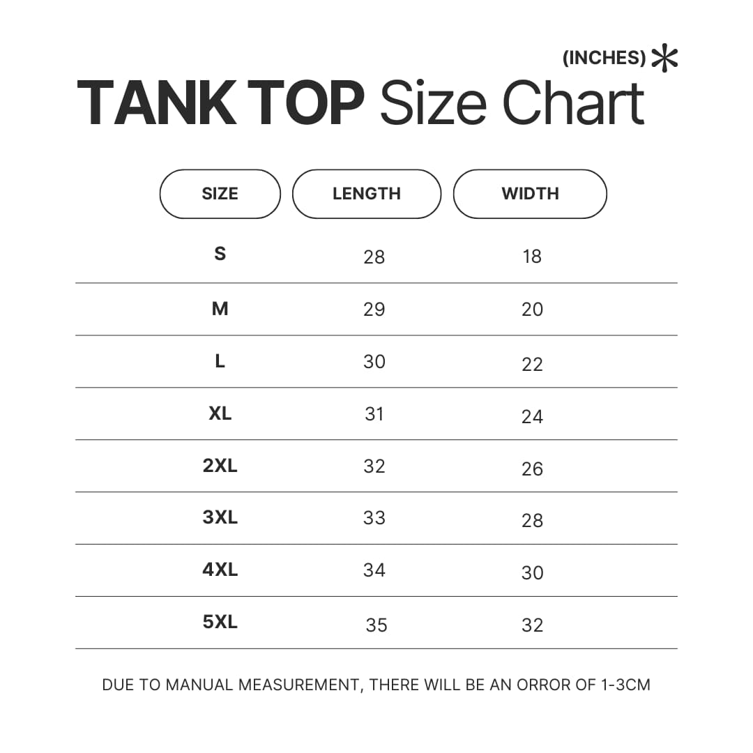 Tank Top Size Chart - Bersek UK Shop