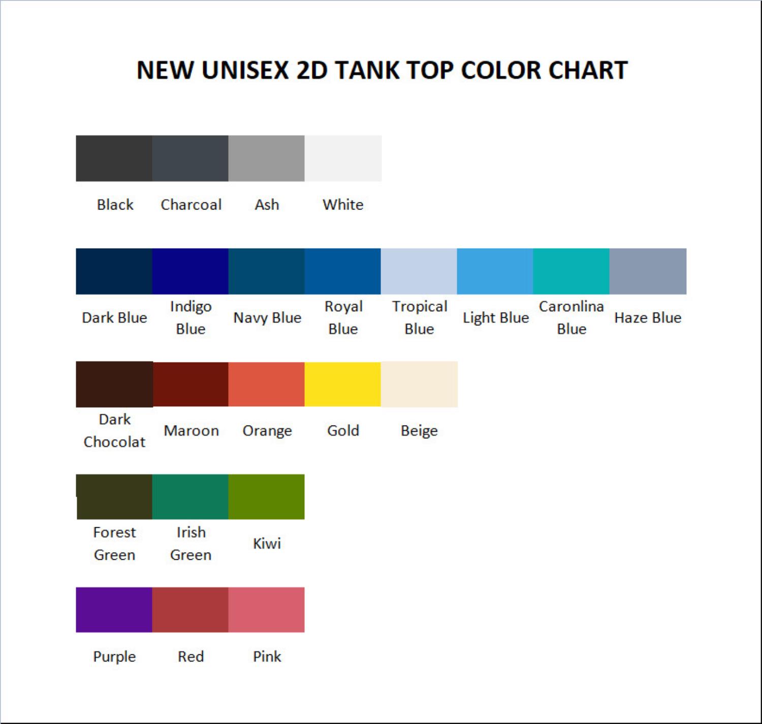 tank top color chart - Bersek UK Shop