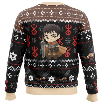 Chibi Guts Berserk Ugly Christmas Sweater BACK mockup - Bersek UK Shop