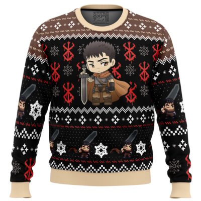 Chibi Guts Berserk Ugly Christmas Sweater FRONT mockup - Bersek UK Shop